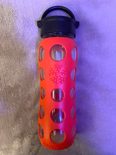 Lifefactory 22Oz Glass Water Bottle Classic Cap Orange Silicone Sleeve Leakproof