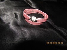 Pink Faux Leather Wrap Bracelet with Rhinestone Magnetic Clasp