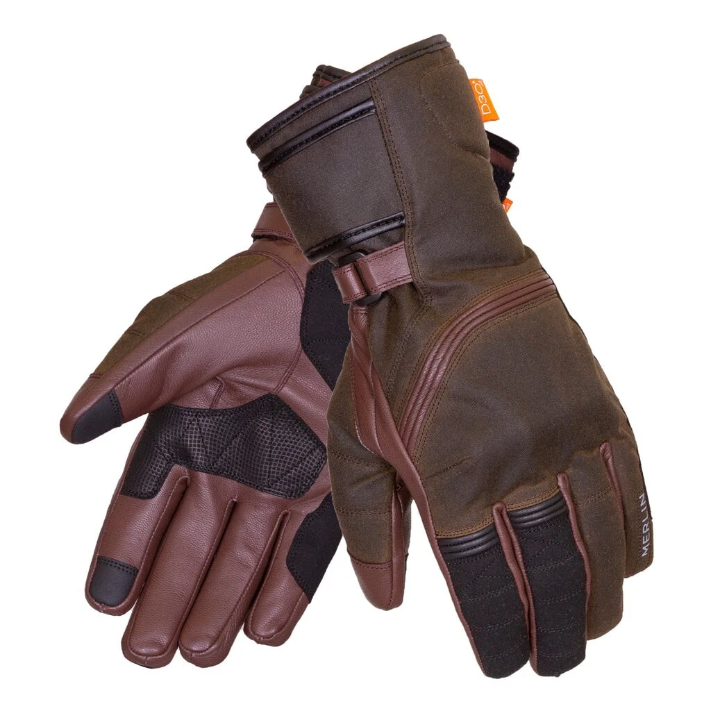 Merlin Ranger men's waxed cotton & leather waterproof motorcycle gloves (olive)