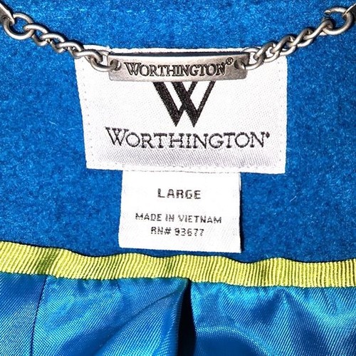Worthington Turquoise Blue Mid Length Wool Blend Coat Size L - Picture 7 of 9