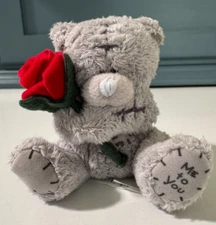 Carte Blanche Mini Grey 3" Teddy Bear Holding1 Red Velvet Rose, Me To You, Paw 