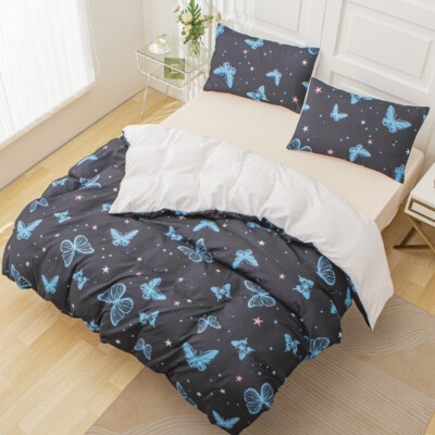 3D Watercolor Blue Butterfly Pattern Quilt Cover Set Bedding Sets Pillowcases