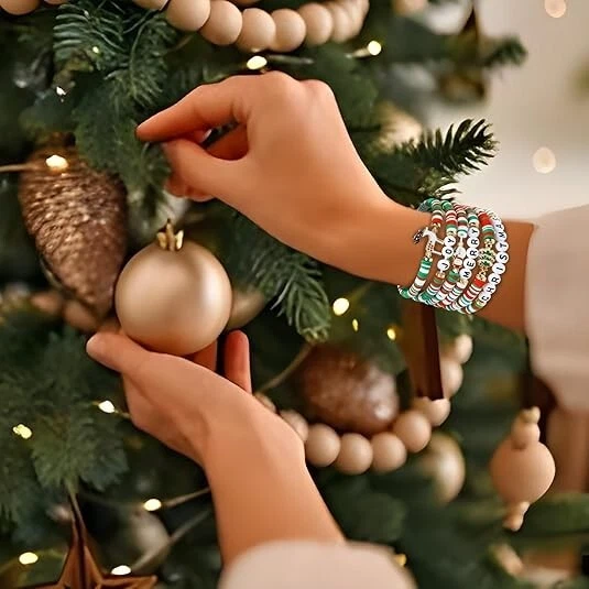 Paquete de 6 pulseras de Navidad: pilas estilo caramelo alegre y feliz para mujeres y adolescentes Foto 4 de 4