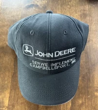 John Deere Logo-Equipment-Black Adjustable Strapback Hat/Cap-Wisconsin Implement