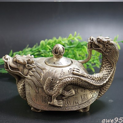 Decorative Gift Collection of White Copper Silver Plated Dragon Turtle Pot