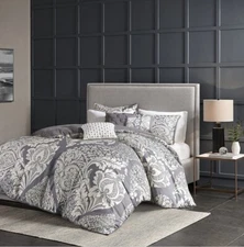 Madison Park Vienna 6 Piece Printed Duvet Set, King, Slate Pasley $310 MSRP