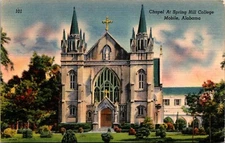 Mobile, AL Alabama Chapel at Spring Hill College Linen Postcard M642
