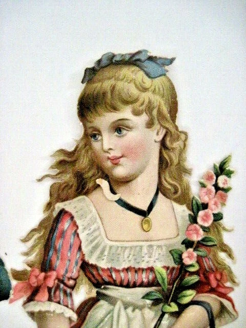 Encantador troquelado vintage de niño escocés con falda escocesa y niña con pala y sombrero* Foto 2 de 4