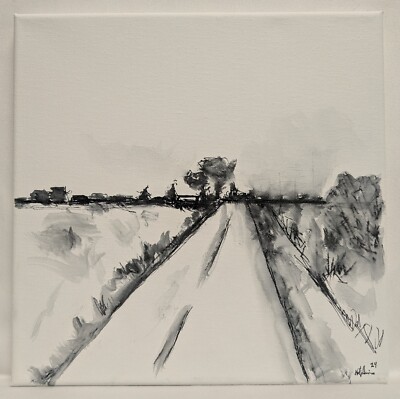 Original Abstract Minimal Ink Landscape Painting By K.A.Davis '' Lonely Road '' 