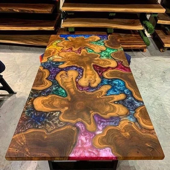 Luxury Epoxy Dining Table , Mix Epoxy Color Counter Table , Home Patio  Decors