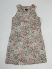 Tommy Bahama Sz S Petite Linen Shift Dress Shell Print Sleeveless Tan Pink Beach