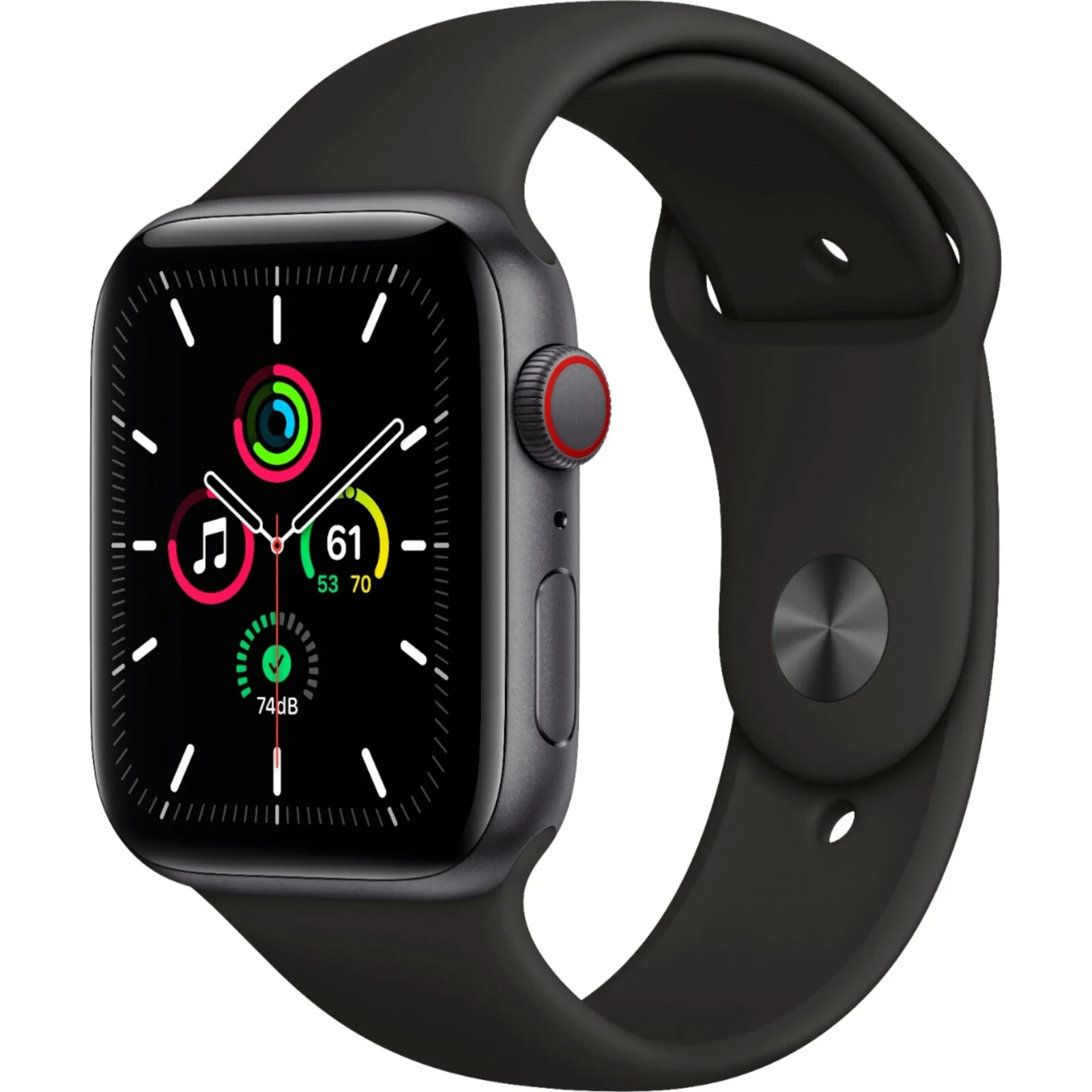 Apple Watch SE 44mm GPS + Cellular Aluminum Black Rubber Strap 1st Gen-image