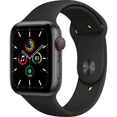 Apple Watch SE 44mm (GPS + Cellular) Aluminum w/ Black Rubber Strap 1st Gen