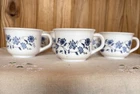 Vintage 1970s Blue Onion Floral Arcopal France Set Of 6 Small Milk Glass Cups