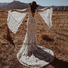 Exquisite Lace Mermiad Wedding Dress Women V-Neck Applique Bridal Gown