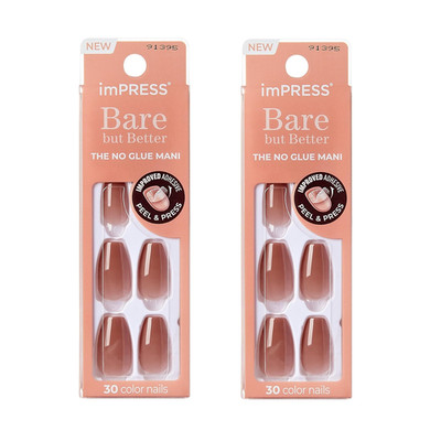 Kiss imPRESS Bare But Better Two Pack Neutral Medium Coffin Press-On Manicure