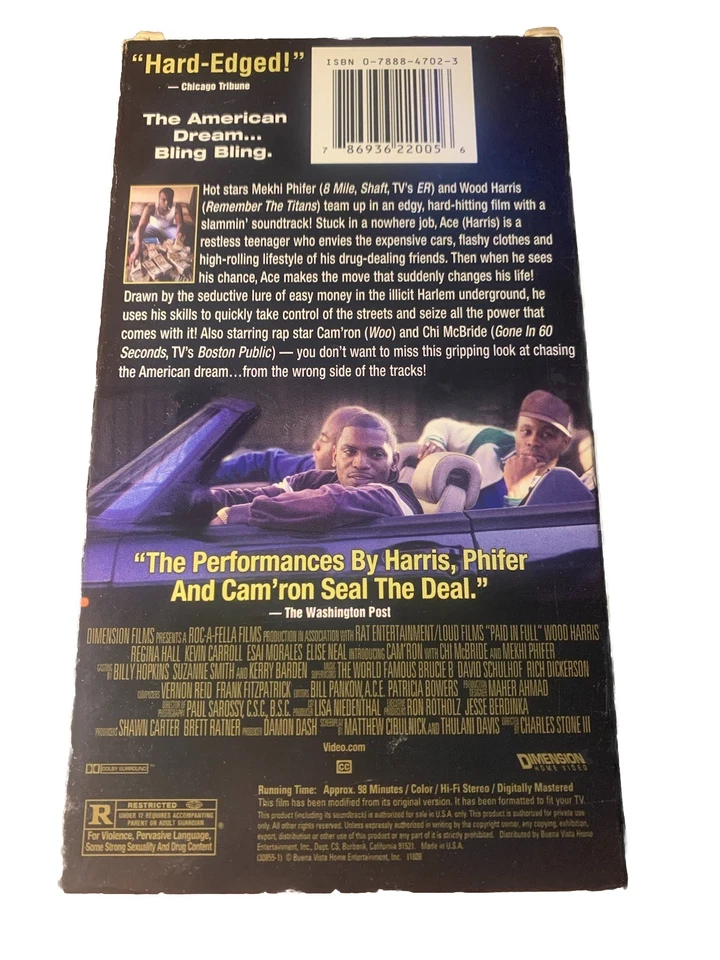Paid In Full VHS Mekhi Phifer Wood Harris Cam'ron Hip Hop Crime Drama - Image 2 of 2