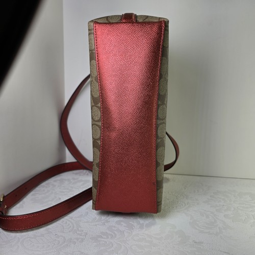 Coach Lewis Khaki/Metallic Clay Signature Coated Canvas Convertible Bag - Picture 15 of 16