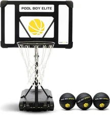 Pool Basketball Hoop, Includes 3X Composite Leather Basketballs, Pump, Tools