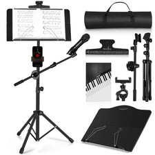 Music Stand, Folding Sheet Music Stand with Detachable Microphone Stand  Pho.