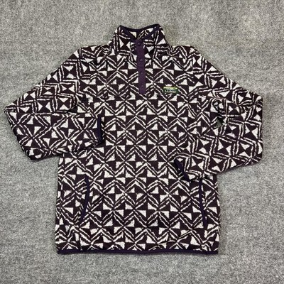 LL Bean Sweater Womens Medium Purple Fleece Snap Mock Neck Pullover Geometric