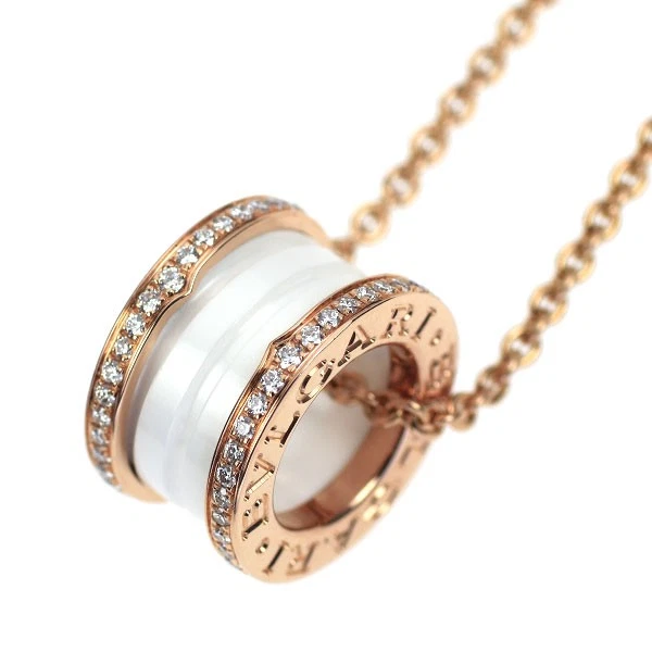 Bvlgari White Ceramic/K18PG Diamond Pendant Necklace B.ZERO1 - Auth free shippin