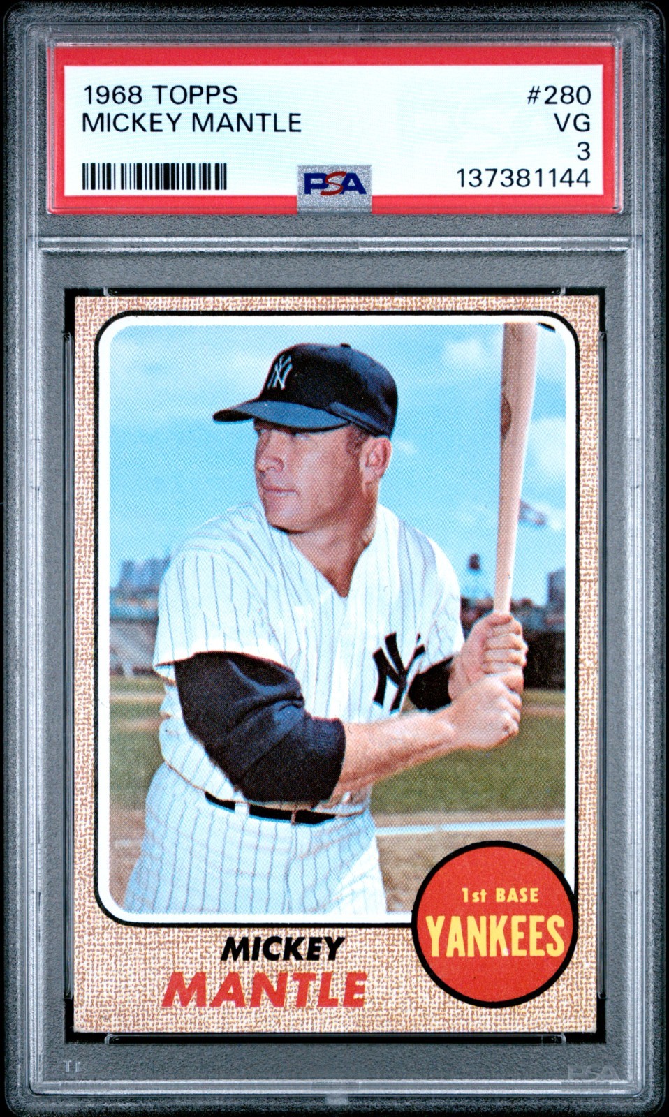 Mickey Mantle 1968 Topps #280 PSA 3 VG - YANKEES view 1