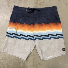 O'Neill Hyperfreak Surf Board Shorts Mens 34 Stripe Swim Trunks Blue Gray Orange