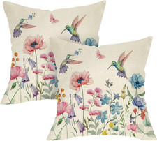 Spring Summer Wildflowers Decorative Throw Pillow Covers 18 x 18 Set of 2, Hummi