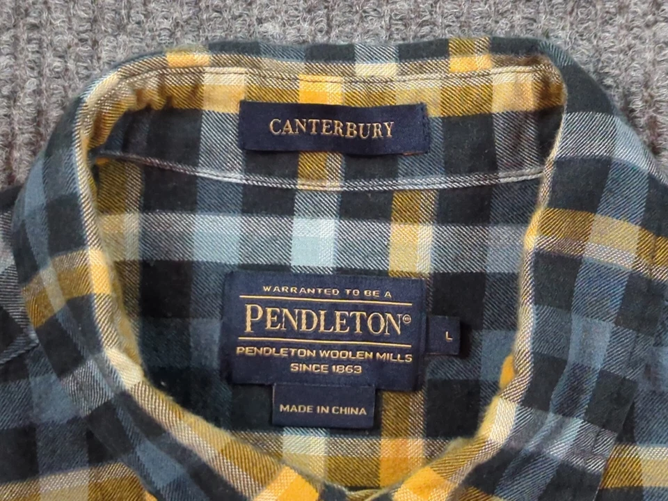 Pendleton Shirt Men Large Blue Check Wool Cotton Long Sleeve Flannel Canterbury  - Image 3 of 4