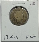 1914-S  Barber / Liberty Head Dime - 90% Silver Coin ***FREE SHIPPING***
