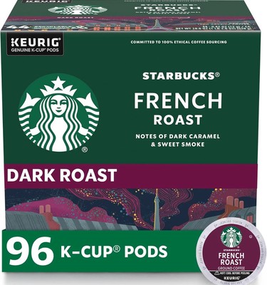 Starbucks K-Cup Coffee Pods, Dark Roast Coffee, French Roast Keurig Brewers 96