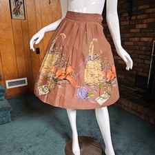 Vtg 50s Novelty Print Postcard Knitting Vacation Rockabilly Circle Skirt XS/S