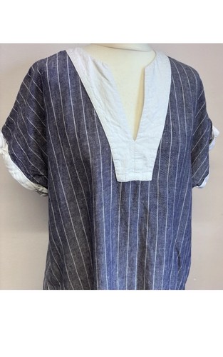 The White Company Linen Dress Size 14 Blue White Stripe Pockets 100% Linen - Picture 3 of 11