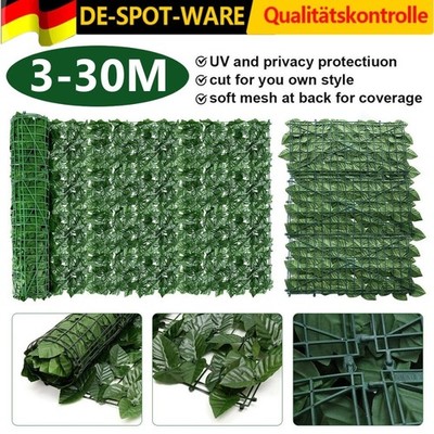 3m Künstliche Efeu Hecke Sichtschutz Windschutz Balkonverkleidung Blätterzaun DE