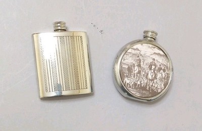 Lot of 2 Vintage English Pewter Tuxedo Flasks 3oz Size- Nice!!