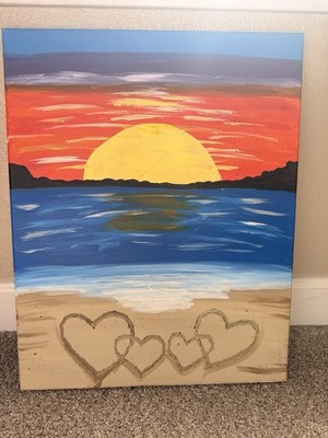 Original Abstract Acrylic Painting Ocean Sunset 14x11 canvas Wall Art Home Decor