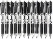 Retractable Gel Pens Fine Point 0.5mm Smooth Black Ink School Office 12 Packs
