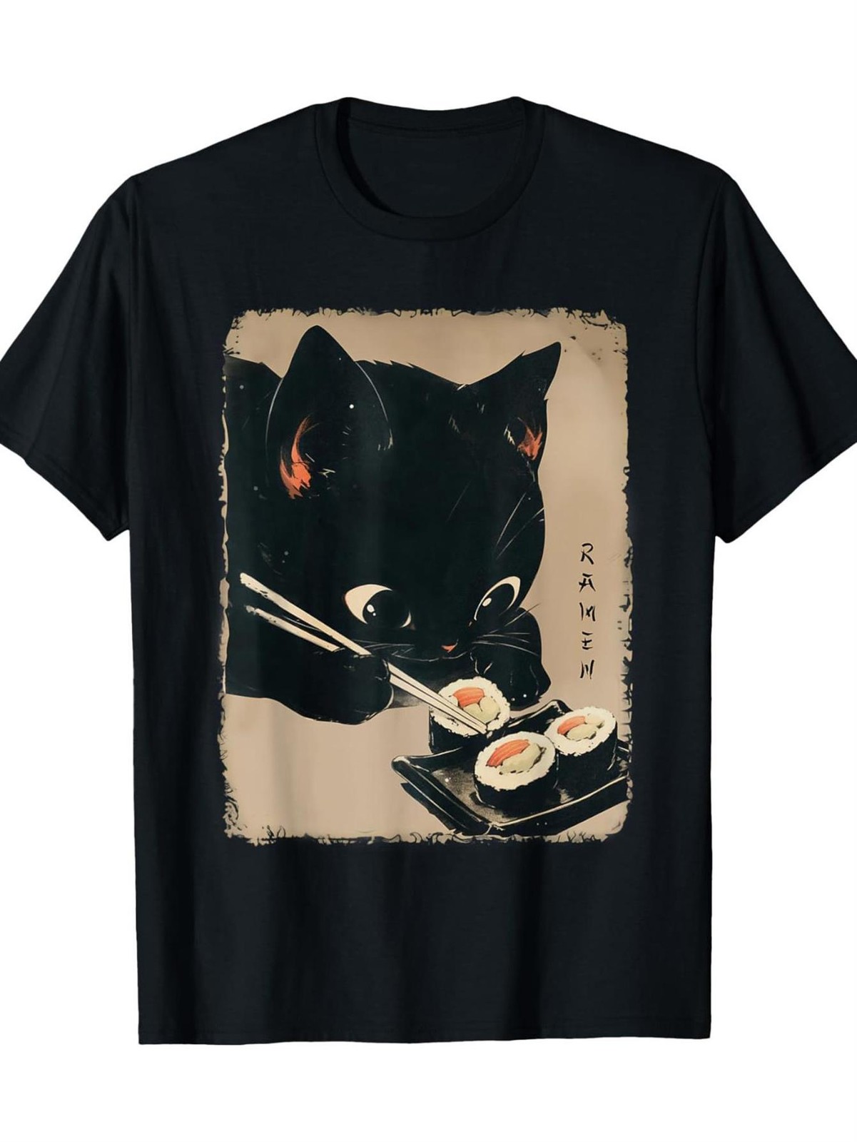 Kawaii Japanese Anime Cat T-Shirt 100% Cotton Short Sleeve Crew Neck Casual Tee