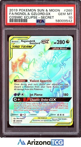 Pokemon 2019 Naganadel Guzzlord GX 260 Full Art SR Cosmic Eclipse GEM MT PSA 10