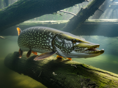 #ad Northern Pike and Logs 1 of 1 8.5x11 Fine Art Print by BR Pike $187.00