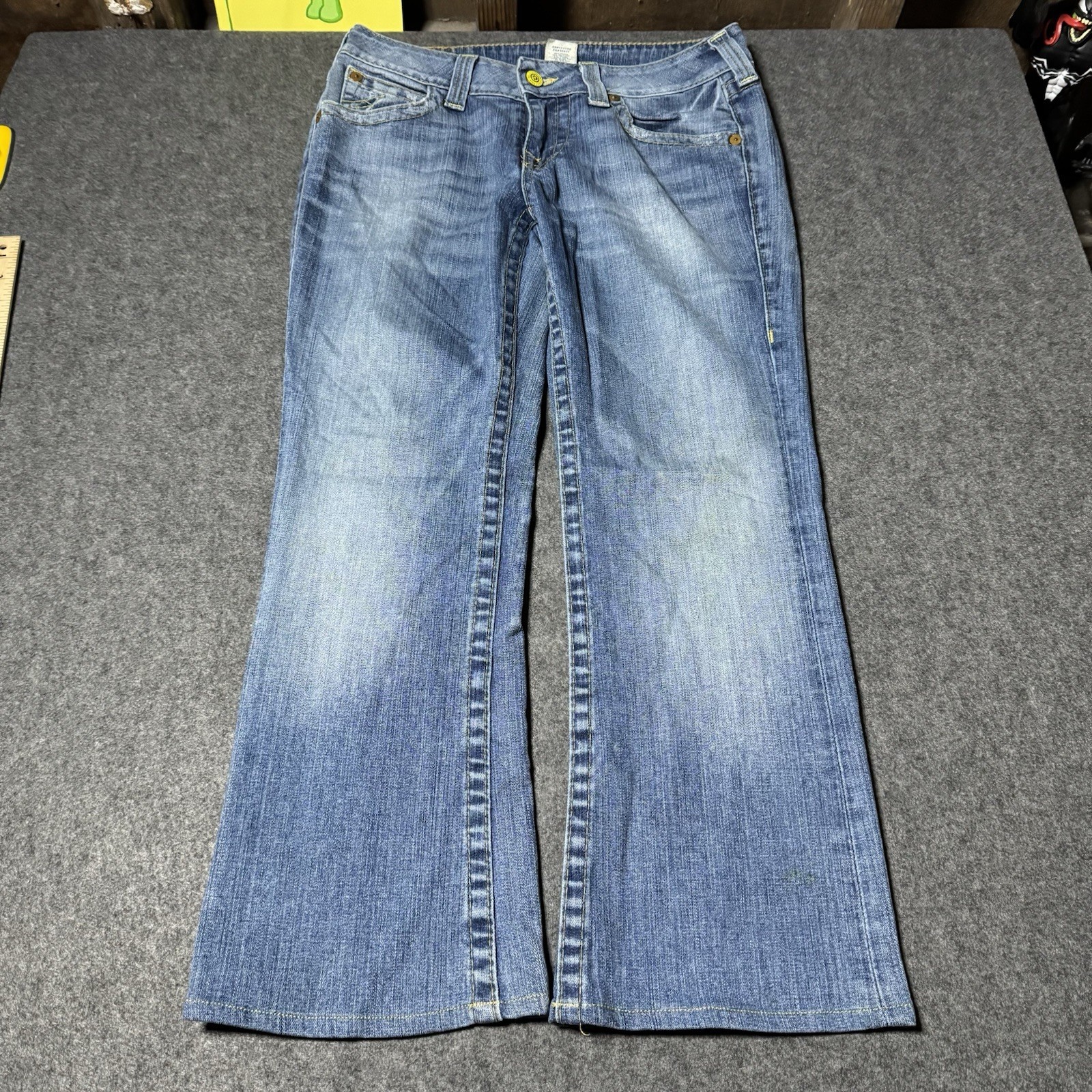 VTG Y2K True Religion Womens Bootcut Embroidered Flap Jeans Size 31 Grunge Goth