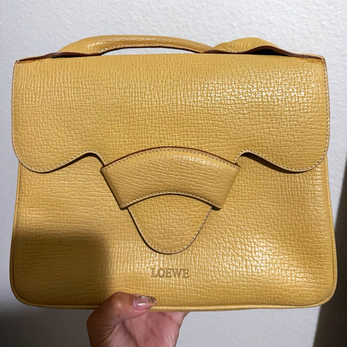 Loewe Beige Textured Satchel Top Handle, Magnetic Closure, Inner Pockets, Strap