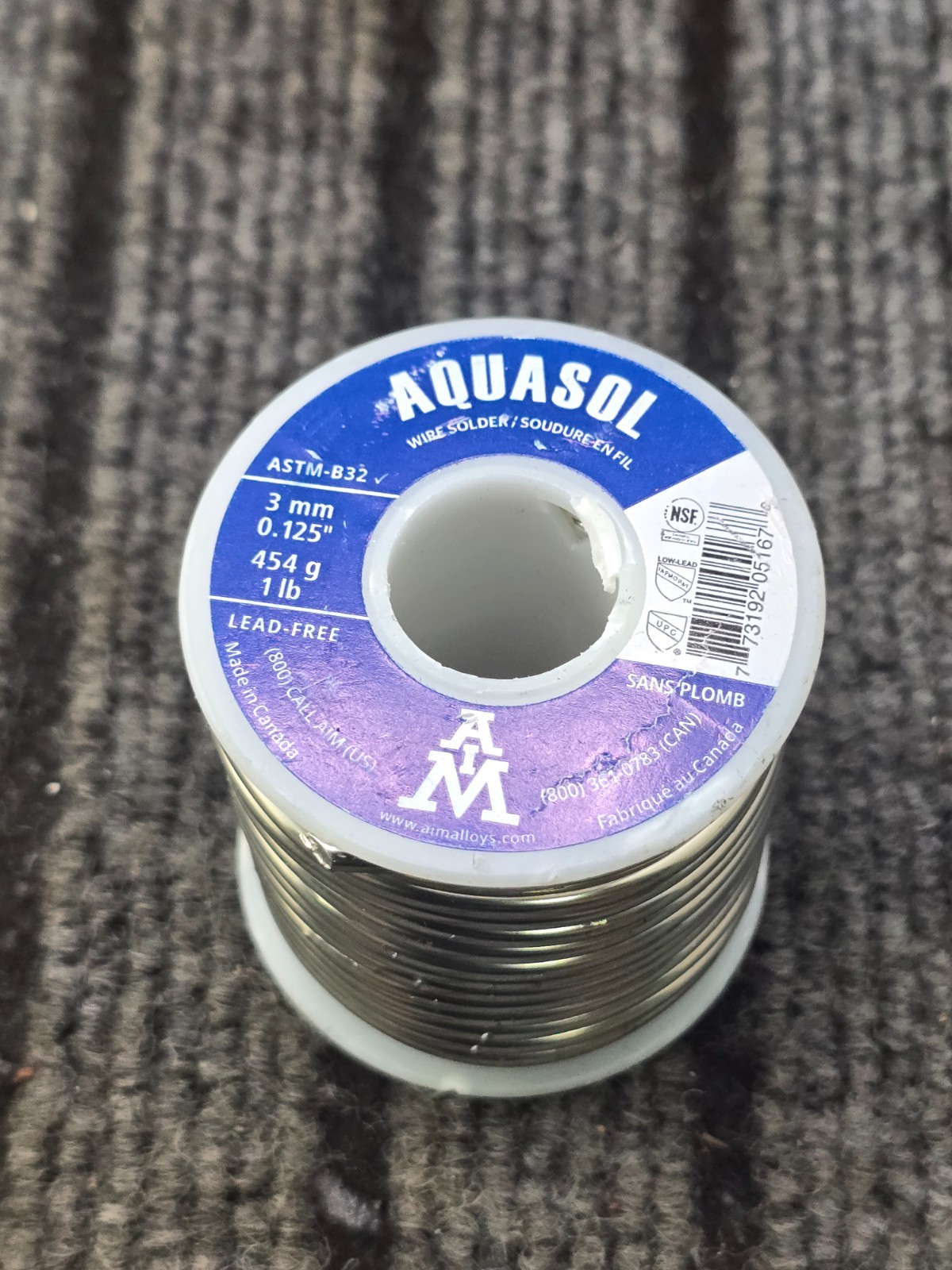 AIM ASTM-B32: Lead-Free Plumbing Solder Silver Bearing 0.125" Dia 1 Lb Spool