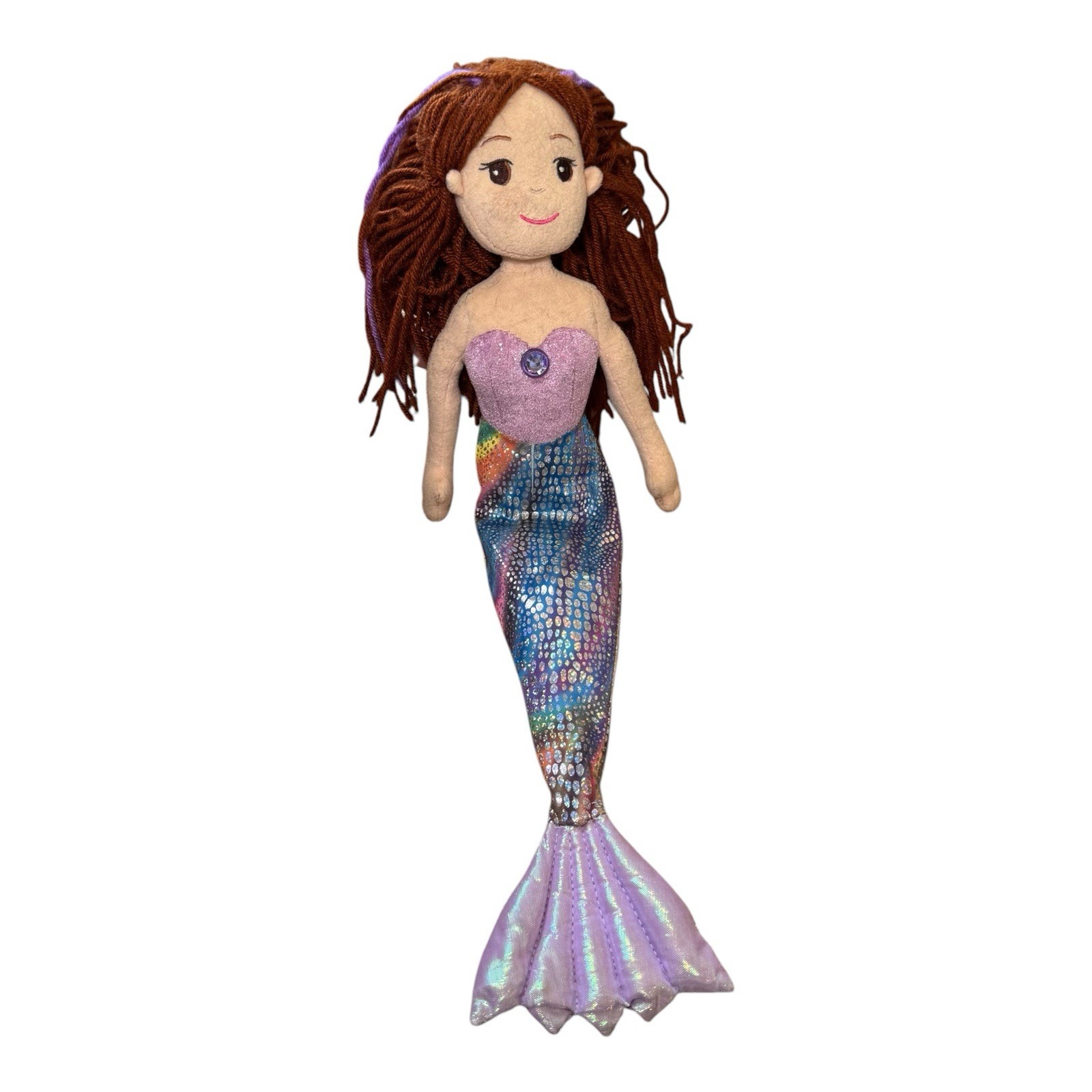 Aurora Plush Mermaid Doll 18"  Purple Stuffed Soft Brown Red