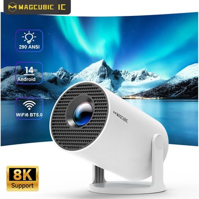 HY300 Pro Beamer Android 14 WiFi6 BT5.4 290ANSI 8K Unterstützung Tragbar Kino