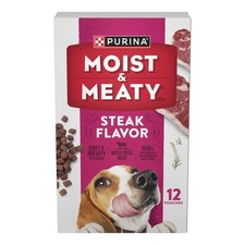 Purina Moist an Meaty Steak Flavor with Real Beef Dry Dog Food 12 pouches