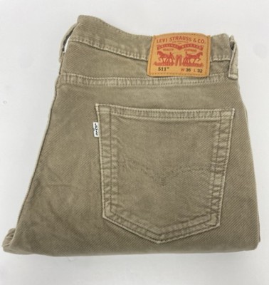 LEVI S 511 36x32 Slim Fit Crosshatch Corduroy Cords Pants Tan Excellent!!