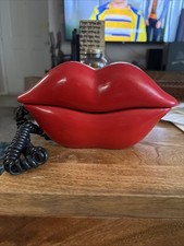 Vintage Telemania Red Lips Telephone Phone Corded Push Button Novelty