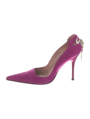 CESARE PACIOTTI Fuchsia Suede Crystal Pumps Dagger Heels Size 9 IT 39 Very Good